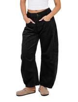 Jeans Corduroy Barrel Liviefent femininos pretos tamanho S