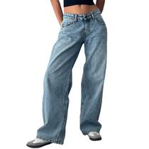 Jeans Covvoliy Women's Low Rise Boyfriend Y2K Wide Leg, azul claro