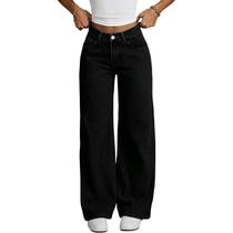 Jeans Cuyulitcik femininos plus size, pernas largas, retas, pretas