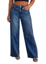 Jeans de perna larga Eytino femininos plus size elásticos de cintura alta