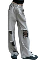 Jeans de perna larga SANGTREE para meninas com cintura elástica de 11 a 12 anos Jeans de perna larga SANGTREE para meninas com cintura elástica de 11 a 12 anos