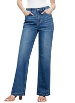 Jeans de perna larga Sidefeel, femininos, cintura alta, elástico, azul 14