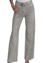 Jeans Famnbro Rhinestone Baggy Y2K de cintura alta e perna reta Jeans Famnbro Rhinestone Baggy Y2K de cintura alta e perna reta