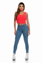 Jeans Feminina Calça Azul Claro Com Laycra Barra Comprida Justa Confortavel HotPant