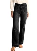 Jeans femininos Astylish, perna larga, cintura alta, tamanho 10, pretos