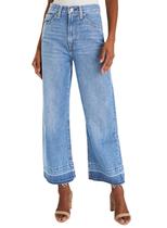 Jeans femininos elegantes, de cintura alta, flare, perna larga, azul celeste