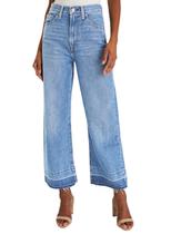 Jeans femininos elegantes, de cintura alta, flare, perna larga, azul celeste