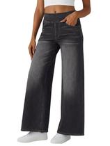 Jeans femininos largos e largos de cintura alta, cinza