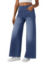 Jeans femininos largos e largos Fisoew, de cintura alta, azul claro