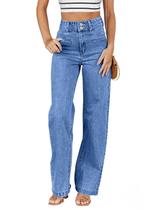 Jeans femininos Sidefeel de pernas largas, cintura alta, pernas retas, elásticos, para controle de barriga, jeans modernos e soltos, azul celeste, tamanho 6