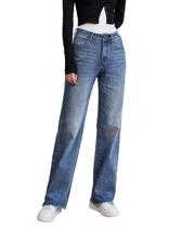 Jeans femininos UPNET de cintura alta, elásticos, soltos, retos, azuis