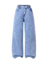 Jeans femininos WDIRARA, folgados, elásticos, de perna larga, 8 anos, lavagem leve Jeans femininos WDIRARA, folgados, elásticos, de perna larga, 8 anos, lavagem leve