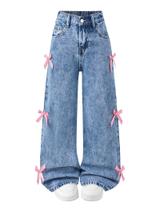 Jeans Feuoive Baggy Wide Leg Bow Jeans, tamanho 10-12, azul Jeans Feuoive Baggy Wide Leg Bow Jeans, tamanho 10-12, azul