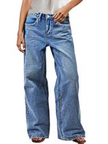 Jeans Flamingals, perna larga para mulheres, cintura média, ponto folgado