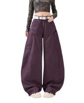 Jeans Lafaguw, folgados, de cintura alta, roxos para mulher Jeans Lafaguw, folgados, de cintura alta, roxos para mulher