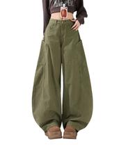 Jeans Lafaguw, folgados, de cintura alta, verde para mulher