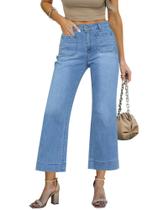 Jeans LookBookstore, pernas largas, cintura alta, azul, tamanho L