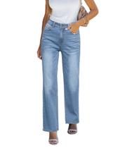 Jeans luvamia, cintura alta, perna reta, jeans, azul offshore