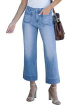 Jeans luvamia Wide Leg Flare, cintura alta, cortados, jeans, azul
