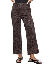 Jeans luvamia Wide Leg Stretch com estampa de chita para mulheres, marrons