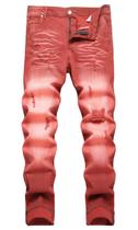 Jeans masculinos HENGAO, elásticos, justos, finos, rasgados, vermelhos 40