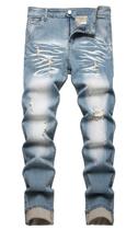 Jeans masculinos HENGAO, elásticos, skinny, slim fit, azul rasgado 44