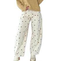 Jeans Mxiqqpltky Polka Dot, cintura baixa, folgada, perna reta