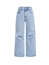 Jeans Peakpride Girls com elástico rasgado, cintura larga, perna larga, 7 a 14 anos