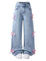 Jeans Peakpride, perna larga, cintura elástica, para meninas de 7 a 14 anos Jeans Peakpride, perna larga, cintura elástica, para meninas de 7 a 14 anos