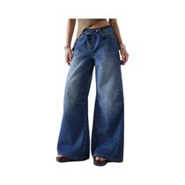 Jeans retrô americanos de perna larga para mulheres primavera novo estilo versátil e fácil de usar Jeans retrô americanos de perna larga para mulheres primavera novo estilo versátil e fácil de usar