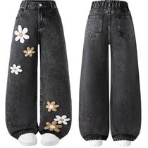 Jeans SAROULU Cute Flower para meninas, jeans folgados 6-14Y