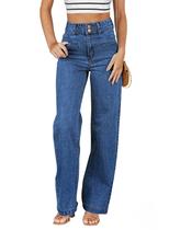 Jeans Sidefeel, cintura alta, elástica e perna larga para mulheres