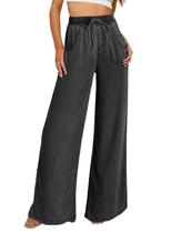 Jeans Sidefeel, cintura alta, perna larga, 2024, verão, preto, tamanho 6