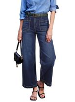 Jeans Sidefeel, perna larga, cintura alta, tornozelo reto, azul escuro
