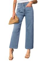 Jeans Sidefeel, pernas largas, cintura alta, tornozelo, azul celeste