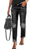 Jeans Sidefeel Ripped Distressed para mulheres, pretos, tamanho 4 Jeans Sidefeel Ripped Distressed para mulheres, pretos, tamanho 4
