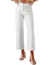 Jeans Sidefeel Zimbaplatinum, perna larga, cintura alta, branca, tamanho 6