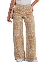 Jeans Tankaneo Baggy Wide Leg com estampa floral de cintura alta para mulheres