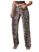 Jeans WDIRARA femininos com estampa de zebra, cintura baixa, perna reta, marrom
