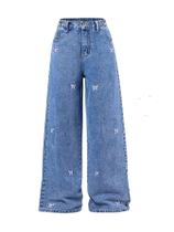 Jeans WDIRARA para meninas, folgados, elásticos, de perna larga, azul claro