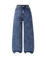 Jeans WDIRARA para meninas, folgados, elásticos, de perna larga, azul escuro, 8Y Jeans WDIRARA para meninas, folgados, elásticos, de perna larga, azul escuro, 8Y