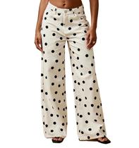 Jeans Yoawdats, feminino, estampa de bolinhas, perna larga