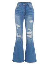 Jeans Zeoleviy Distressed Flare Leg para meninas, azul bebê