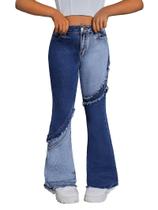 Jeans Zeoleviy Stretchy Flare Leg Girls, bainha crua, cintura alta Jeans Zeoleviy Stretchy Flare Leg Girls, bainha crua, cintura alta