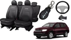 Jeep Compass 2007-2010: Capa de Couro com Kit de Volante e Chaveiro Jeep Compass 2007-2010: Capa de Couro com Kit de Volante e Chaveiro