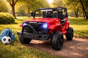 Jeep Elétrico Infantil Rubicon Vermelho com Controle Remoto Carrinho Motorizado para Crianças Design Realista