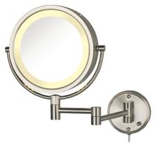 Jerdon Espelho de Maquiagem de Parede de Dois Lados com Luzes - Espelho de Maquiagem Iluminado com Ampliação 8X e Braço de Montagem na Parede - Espelho de 8,5 polegadas de Diâmetro com Acabamento de Níquel Montagem na Parede - Modelo HL75N