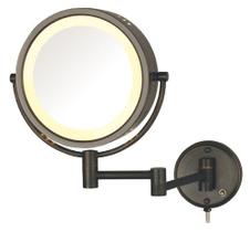 Jerdon Espelho de Maquiagem de Parede de Dois Lados com Luzes - Espelho de Maquiagem Iluminado com Ampliação de 8X e Braço de Montagem na Parede - Espelho de 8,5 polegadas de Diâmetro com Suporte de Parede com Acabamento em Bronze - Modelo HL75BZ