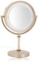 Jerdon Lighted Tabletop Makeup Mirror - Espelho de Maquiagem Iluminado Halo com Ampliação 1X e 6X em Acabamento em Latão Pincelado - Espelho Vaity de 8 Polegadas de Diâmetro - Modelo HL856BC