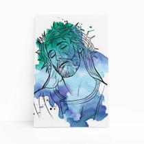 Jesus Cristo Arte Aquarela ul Verde Quadro Canvas 60X40Cm